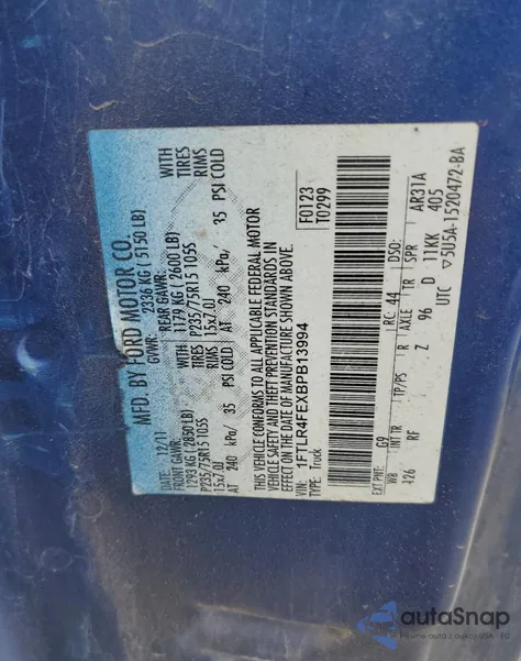 2011 Ford Ranger Super Cab z USA, uszkodzony, nr VIN 1FTLR4FEXBPB13994